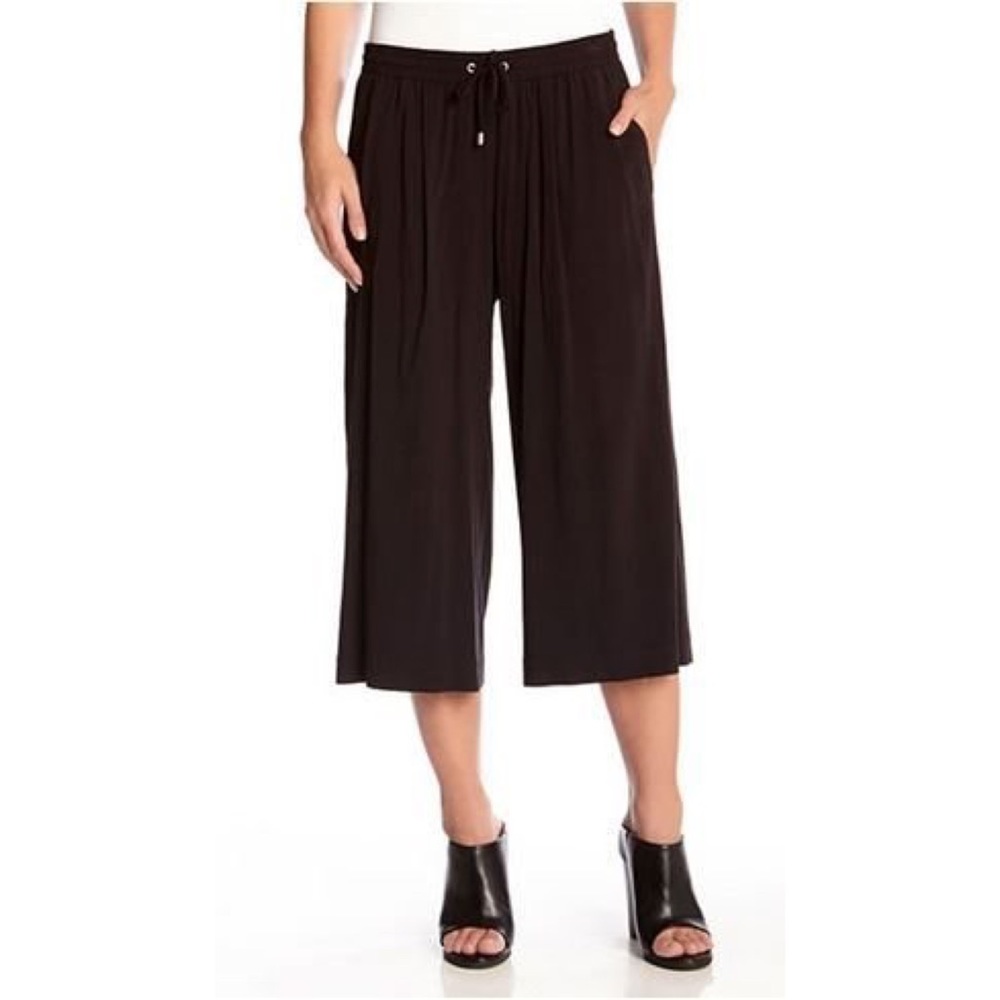 Karen Kane Black Drawstring Culottes Wide Leg Capri Pant - Medium